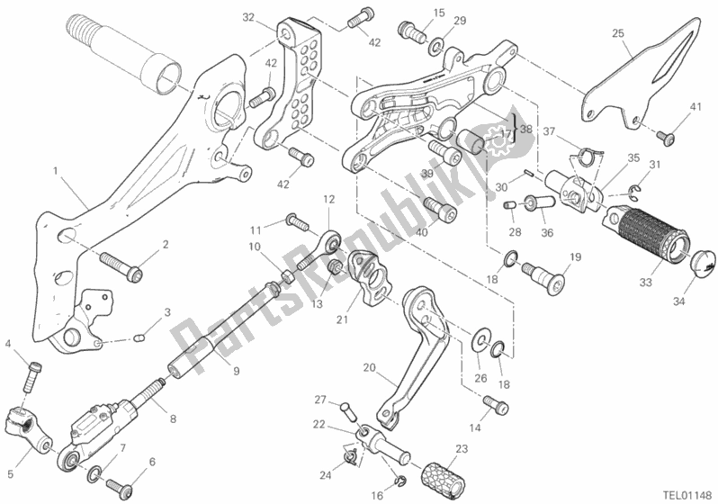 Alle onderdelen voor de Voetsteunen Links van de Ducati Superbike Panigale 25 Anniversario 916 USA 1100 2020